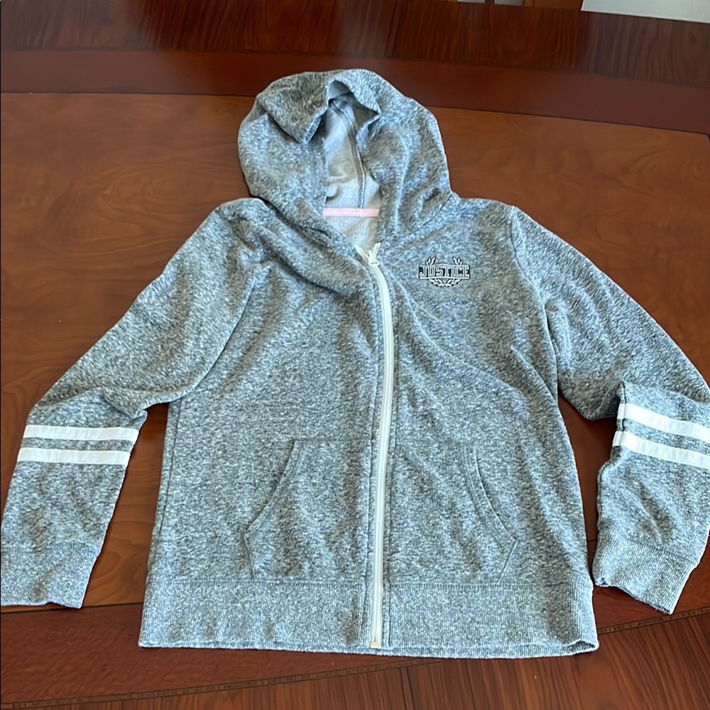 Justice Gray Fleece Hoodie with Striped Cuffs